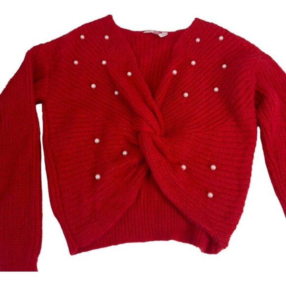 NOBO No Boundaries Women SZ M (7-9) Red Twisted Pearl Ribbed Crop Sweaters - Picture 3 of 11